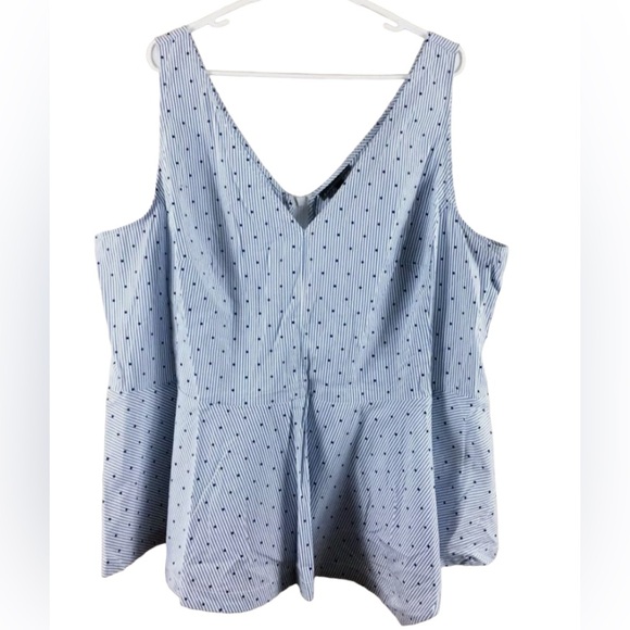 26W Lane Bryant Cotton Peplum Print Top with Asymmetrical Hem and Zipper Detail - Picture 5 of 17